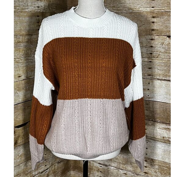 SHEIN CURVE LOOSE KNIT NEUTRAL COLOR WAY LOOSE FIT BALLOON SLEEVE SWEATER 1XL - Picture 1 of 7